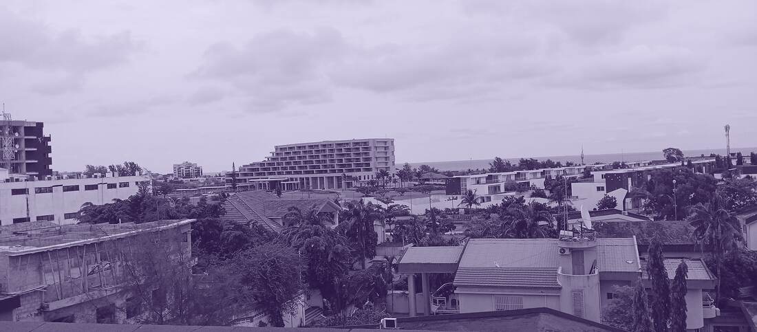 Rooftops and palm trees in the Cadjéhoun district of Cotonou.